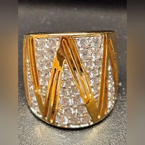 Gold over sterling silver statement ring almost 1" long. Size 6